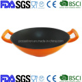 Customize Cast Iron Wok with Wooden Lid